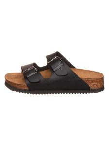 Birkenstock Klapki "Arizona" w kolorze czarnym rozmiar: 36. Czarne klapki Birkenstock, bez wzorów, z otwartym noskiem, bez obcasa. Za 263,53 zł.