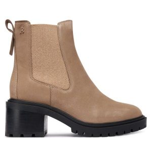 Botki Tommy Hilfiger. Brązowe botki TOMMY HILFIGER, bez wzorów, z nubiku, bez obcasa, na słupku, bez zapięcia. Za 599,99 zł.