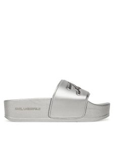 KARL LAGERFELD Klapki Kondo Maxi KL80872 Srebrny. Szare klapki KARL LAGERFELD, bez wzorów, ze skóry, bez obcasa. Za 239,99 zł.