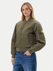 Guess Jeans Kurtka bomber W5RL81 WHAA2 Khaki Regular Fit. Brązowe kurtki Guess Jeans, xl, z aplikacjami, z jeansu, bez kaptura. Za 449,99 zł.