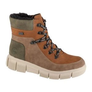 Buty Rieker Boots X3404-90 brązowe. Brązowe botki bez wzorów, z gumy, bez obcasa, bez zapięcia. Za 479,08 zł.