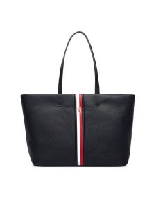 Tommy Hilfiger Torebka Th Corp Ess Tote AW0AW19334 Granatowy. Niebieskie shopper bag TOMMY HILFIGER, bez wzorów, ze skóry, bez dodatków. Za 569,99 zł.