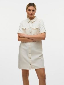 Vero Moda Sukienka jeansowa Jennie 10309665 Biały Regular Fit. Białe kombinezony Vero Moda, xs, bez wzorów, z bawełny, bez kołnierzyka, bez ramiączek. Za 119,99 zł.