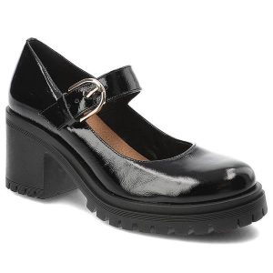 Czarne Półbuty Armodo Stylowe Lakierowane Obuwie Damskie. Czarne półbuty Armodo, bez wzorów, z lakierowanej skóry, bez obcasa, bez zapięcia. Za 305,90 zł.
