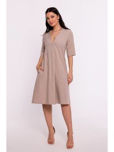 Be Wear Sukienka w kolorze beżowym rozmiar: L. Brązowe sukienki Be Wear, l, bez wzorów, bez kołnierzyka, bez ramiączek, midi. Za 232,78 zł.