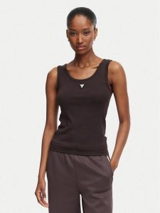 Guess Top V6YP09 K4312 Brązowy ciemny Regular Fit. Brązowe topy Guess, m, z aplikacjami, z bawełny, bez kołnierzyka, bez ramiączek. Za 154,99 zł.