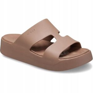 Klapki Dla Dorosłych Crocs Getaway Platform H-Strap. Brązowe klapki Crocs, bez wzorów, z materiału, bez obcasa. Za 199,99 zł.
