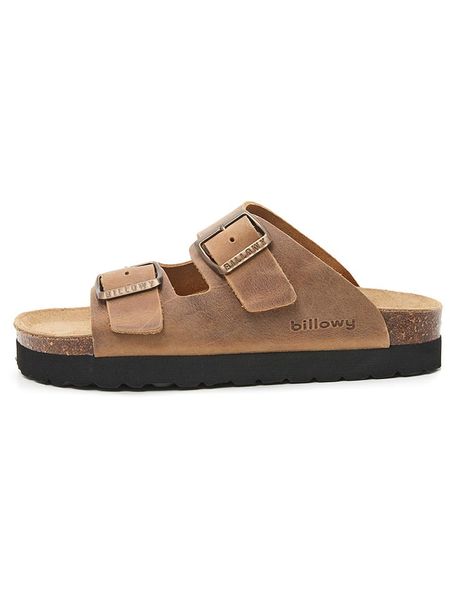 Billowy Skórzane klapki w kolorze brązowym rozmiar: 38. Brązowe klapki Billowy, bez wzorów, z otwartym noskiem, bez obcasa. Za 147,91 zł.