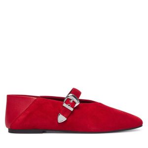 Baleriny Tommy Jeans. Czerwone balerinki Tommy Jeans, bez wzorów, z jeansu, bez obcasa, bez zapięcia. Za 449,99 zł.