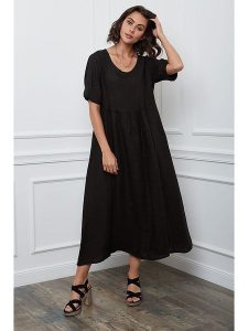 Fleur de Lin Lniana sukienka "Gustavo" w kolorze czarnym rozmiar: XL. Czarne sukienki Fleur de Lin, xl, bez wzorów, ze lnu, bez kołnierzyka, bez ramiączek, maxi. Za 204,45 zł.