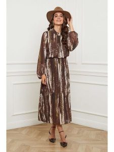 L'armoire de Suzette Sukienka w kolorze brązowo-kremowym rozmiar: 38/40. Brązowe sukienki L'armoire de Suzette, l, bez wzorów, klasyczne, bez kołnierzyka, bez ramiączek, maxi. Za 219,08 zł.