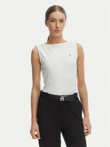Tommy Hilfiger Top WW0WW47807 Écru Slim Fit. Białe topy TOMMY HILFIGER, s, bez wzorów, z wiskozy, bez kołnierzyka, bez ramiączek. Za 189,99 zł.
