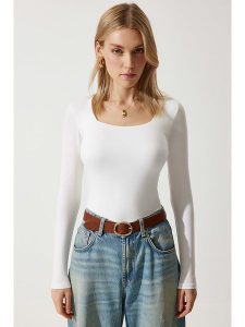 Happiness Istanbul Koszulka w kolorze białym rozmiar: 40. Białe bluzki Happiness Istanbul, bez wzorów, bez kołnierzyka, bez ramiączek. Za 69,91 zł.