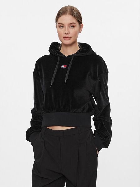 Tommy Jeans Bluza Velour DW0DW17519 Czarny Regular Fit. Czarne bluzy Tommy Jeans, l, bez wzorów, z bawełny, bez kaptura. Za 279,99 zł.