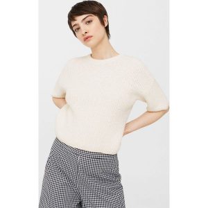 Mango - Sweter Piruleta. Szare swetry klasyczne marki Mango, z bawełny, z krótkim rękawem. W wyprzedaży za 69,90 zł.