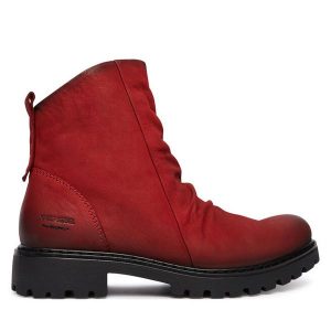Botki Josef Seibel. Czerwone botki Josef Seibel, bez wzorów, bez obcasa, na płaskiej podeszwie, bez zapięcia. Za 409,99 zł.