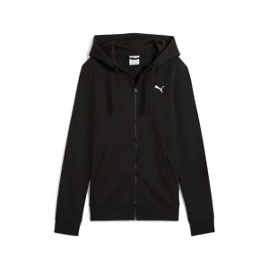 Damska bluza z kapturem zapinana na zamek Puma Essential Fleece. Czarne bluzy Puma, bez wzorów, z kapturem. Za 259,50 zł.