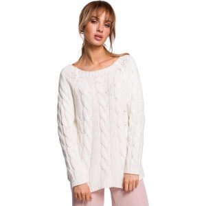 Sweter damski ze splotem typu warkocz kremowy. Białe swetry klasyczne Polskie swetry, l, z dzianiny, bez kołnierzyka. Za 239,00 zł.