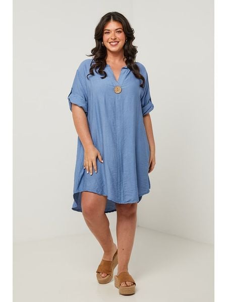 Curvy Lady Sukienka w kolorze niebieskim rozmiar: 44/46. Niebieskie sukienki Curvy Lady, bez wzorów, klasyczne, bez kołnierzyka, bez ramiączek, midi. Za 109,95 zł.