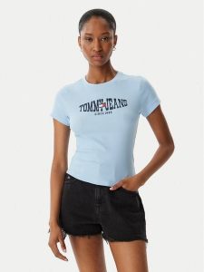 Tommy Jeans T-Shirt Wavy Flag DW0DW22272 Niebieski jasny Slim Fit. Niebieskie t-shirty Tommy Jeans, xs, bez wzorów, z bawełny, bez kołnierzyka, bez ramiączek. Za 149,99 zł.