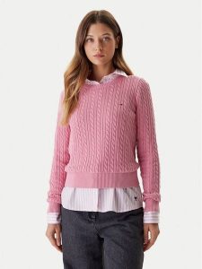 Tommy Jeans Sweter Cable Essential DW0DW22165 Różowy Regular Fit. Czerwone swetry klasyczne Tommy Jeans, xl, z bawełny, bez kołnierzyka. Za 329,99 zł.