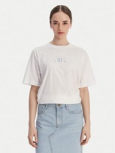 Guess Jeans T-Shirt W6RI20 K8HM0 Biały Oversize. Białe t-shirty Guess Jeans, xl, z aplikacjami, z bawełny, bez kołnierzyka, bez ramiączek. Za 159,99 zł.