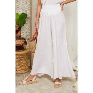 Lin Passion Lniane spodnie w kolorze białym rozmiar: 38/40. Białe spodnie z wysokim stanem Lin Passion, bez wzorów, ze lnu, z podwyższonym stanem. Za 113,99 zł.