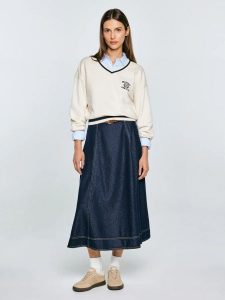Spódnica damska midi jeansowa rozkloszowana granatowa Scarlet 652. Niebieskie spódnice Big Star, do pracy, bez wzorów, z denimu, biznesowe, midi. Za 229,99 zł.