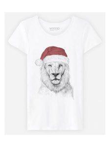 WOOOP Koszulka "Santa Lion" w kolorze białym rozmiar: S. Białe bluzki Wooop, s, bez wzorów, z bawełny, bez kołnierzyka, bez ramiączek. Za 43,99 zł.