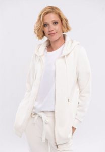 Długa bluza B-FLOFI. Białe bluzy Volcano, s, bez wzorów, z bawełny, z kapturem. Za 199,99 zł.
