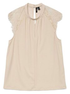 Vero Moda Bluzka w kolorze beżowym rozmiar: XXL. Brązowe bluzki Vero Moda, xxl, bez wzorów, z koronki, bez kołnierzyka, bez ramiączek. Za 52,67 zł.