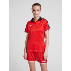 Damska koszulka polo Hummel hmlAUTHENTIC Functional. Czerwone bluzki Hummel, l, bez wzorów, eleganckie, bez kołnierzyka, bez ramiączek. W wyprzedaży za 150,50 zł.