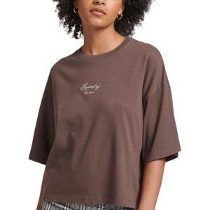 Koszulka turystyczna damska Superdry Code Heritage Boxy. Brązowe koszulki sportowe Superdry, bez wzorów, z bawełny, bez ramiączek. Za 100,05 zł.