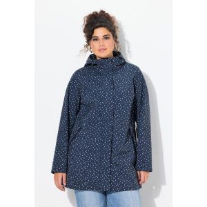 Damskie Długa kurtka softshell wodoodporna wzór z kroplami deszczu kaptur. Niebieskie kurtki Ulla Popken, plus size, bez wzorów, z elastanu, bez kaptura. Za 584,99 zł.
