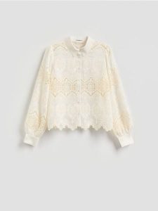 Koszula z lyocellem - złamana biel. Koszule Reserved, l, bez wzorów, z lyocellu, bez kołnierzyka, bez ramiączek. Za 169,99 zł.