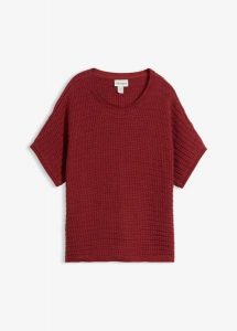 Lekki sweter ażurowy z domieszką lnu. Białe swetry klasyczne bonprix, bez kołnierzyka. Za 59,99 zł.