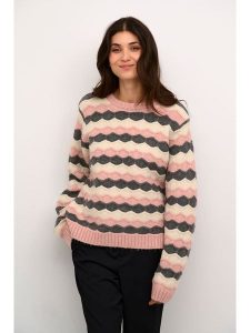 CULTURE Sweter "Anthonia" w kolorze jasnoróżowo-kremowo-antracytowym rozmiar: L/XL. Brązowe swetry oversize Culture, l, bez wzorów, z wełny, bez ramiączek. Za 131,74 zł.