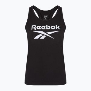 Koszulka damska Reebok Identity Big Logo Tank. Czarne bluzki Reebok, bez wzorów, bez kołnierzyka, bez ramiączek. Za 89,99 zł.