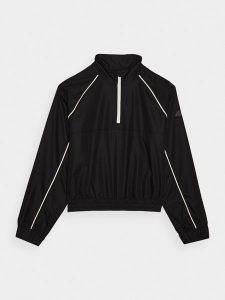 4F Kurtka przejściowa cropped ze stójką damska - czarna XL. Czarne kurtki 4f, xl, bez wzorów, z bawełny, bez kaptura. W wyprzedaży za 99,99 zł.