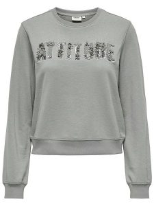 ONLY Bluza w kolorze szarym rozmiar: L. Szare bluzy ONLY, l, z aplikacjami, bez kaptura. Za 92,21 zł.