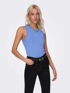 JDY Top "Aya" w kolorze niebieskim rozmiar: XL. Niebieskie topy JDY, xl, bez wzorów, prążkowane, bez kołnierzyka, bez ramiączek. Za 65,85 zł.