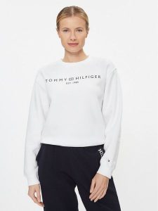 Tommy Hilfiger Bluza Logo WW0WW39791 Biały Regular Fit. Białe bluzy TOMMY HILFIGER, xl, bez wzorów, z syntetyku, bez kaptura. Za 379,00 zł.