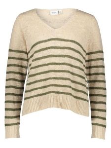 Vila Sweter w kolorze beżowo-zielonym rozmiar: XL. Brązowe swetry oversize Vila, xl, bez wzorów, z bawełny, bez ramiączek. Za 74,46 zł.