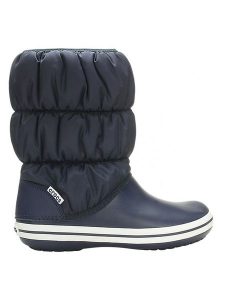 Crocs Botki zimowe w kolorze granatowym rozmiar: 34/35. Niebieskie botki Crocs, na zimę, bez wzorów, z materiału, bez obcasa, bez zapięcia. Za 114,44 zł.