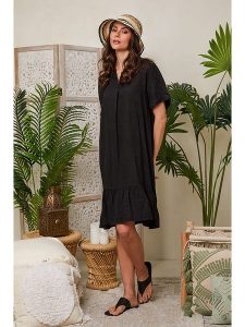 Lin Passion Lniana sukienka w kolorze czarnym rozmiar: 36/38. Czarne sukienki Lin Passion, bez wzorów, ze lnu, klasyczne, bez kołnierzyka, bez ramiączek, midi. Za 118,56 zł.