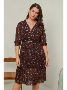 Curvy Lady Sukienka w kolorze brązowo-czarnym rozmiar: 44/46. Brązowe sukienki Curvy Lady, na co dzień, bez wzorów, klasyczne, bez kołnierzyka, bez ramiączek, midi, proste. Za 140,53 zł.