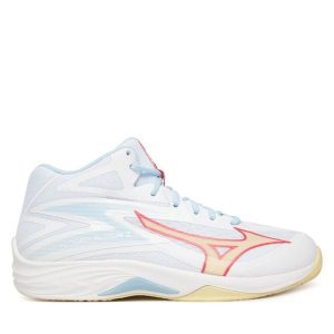 Buty halowe Mizuno. Białe buty sportowe Mizuno, bez wzorów, bez zapięcia. Za 319,99 zł.