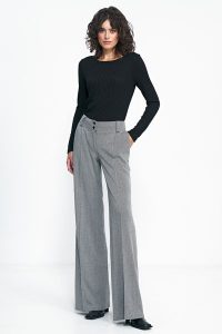 Spodnie Wide Leg w Jodełkę - Czarne. Czarne spodnie z wysokim stanem Nife, bez wzorów, z materiału, z podwyższonym stanem. Za 295,90 zł.