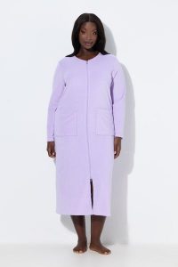 Damskie Szlafrok dwukierunkowy zamek błyskawiczny frotte miękki w dotyku. Brązowe szlafroki Ulla Popken, plus size, bez wzorów, z bawełny, plus size, bez kaptura. Za 239,99 zł.