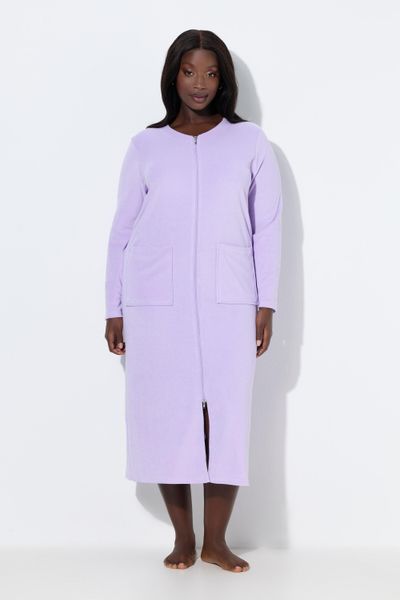 Damskie Szlafrok dwukierunkowy zamek błyskawiczny frotte miękki w dotyku. Brązowe szlafroki Ulla Popken, plus size, bez wzorów, z bawełny, plus size, bez kaptura. Za 239,99 zł.